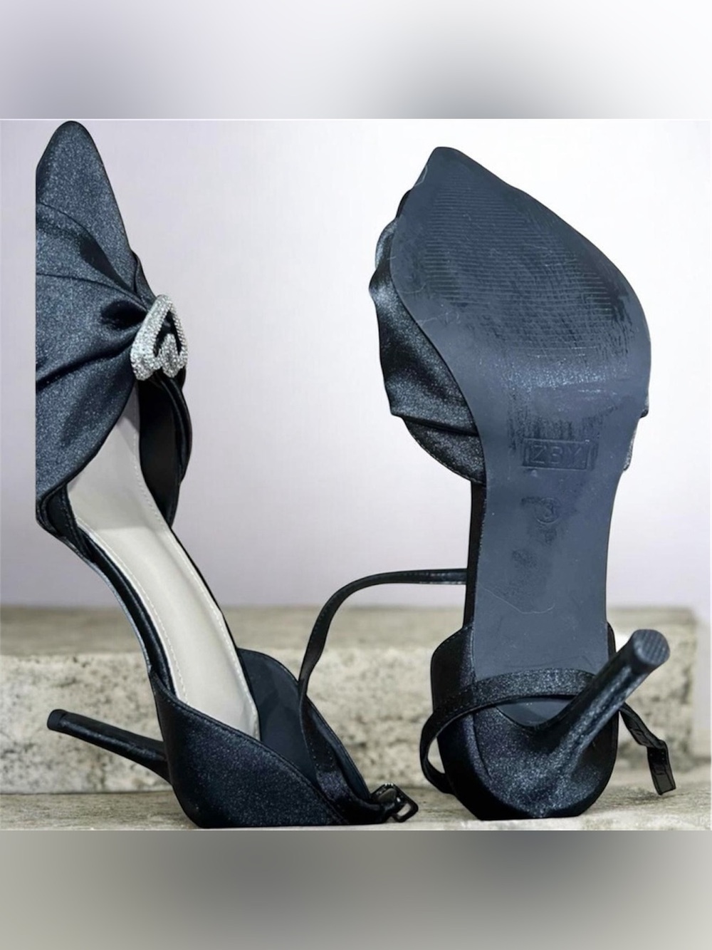 Brand New Elegant Black Satin Heels with Crystal Detail – Size 8 - Picture 4 of 4